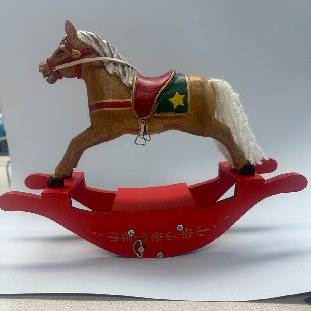 Vintage Carved Wood MUSIC BOX ROCKING HORSE Works